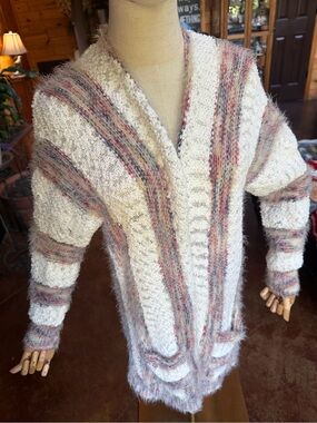 Love Cream Sweater Cardigan with Multicolor Stripes